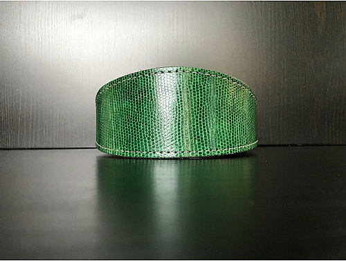 Lined Green Snake Skin - Greyhound Leather Collar - Size L